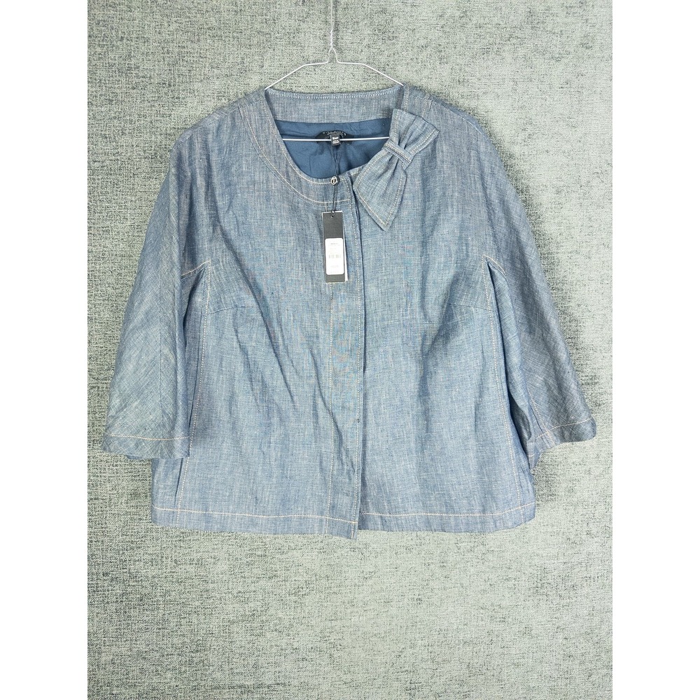 NWT Talbots Woman Petite Chambray Jacket Womens 16WP Blue Linen Bow Lined Boxy